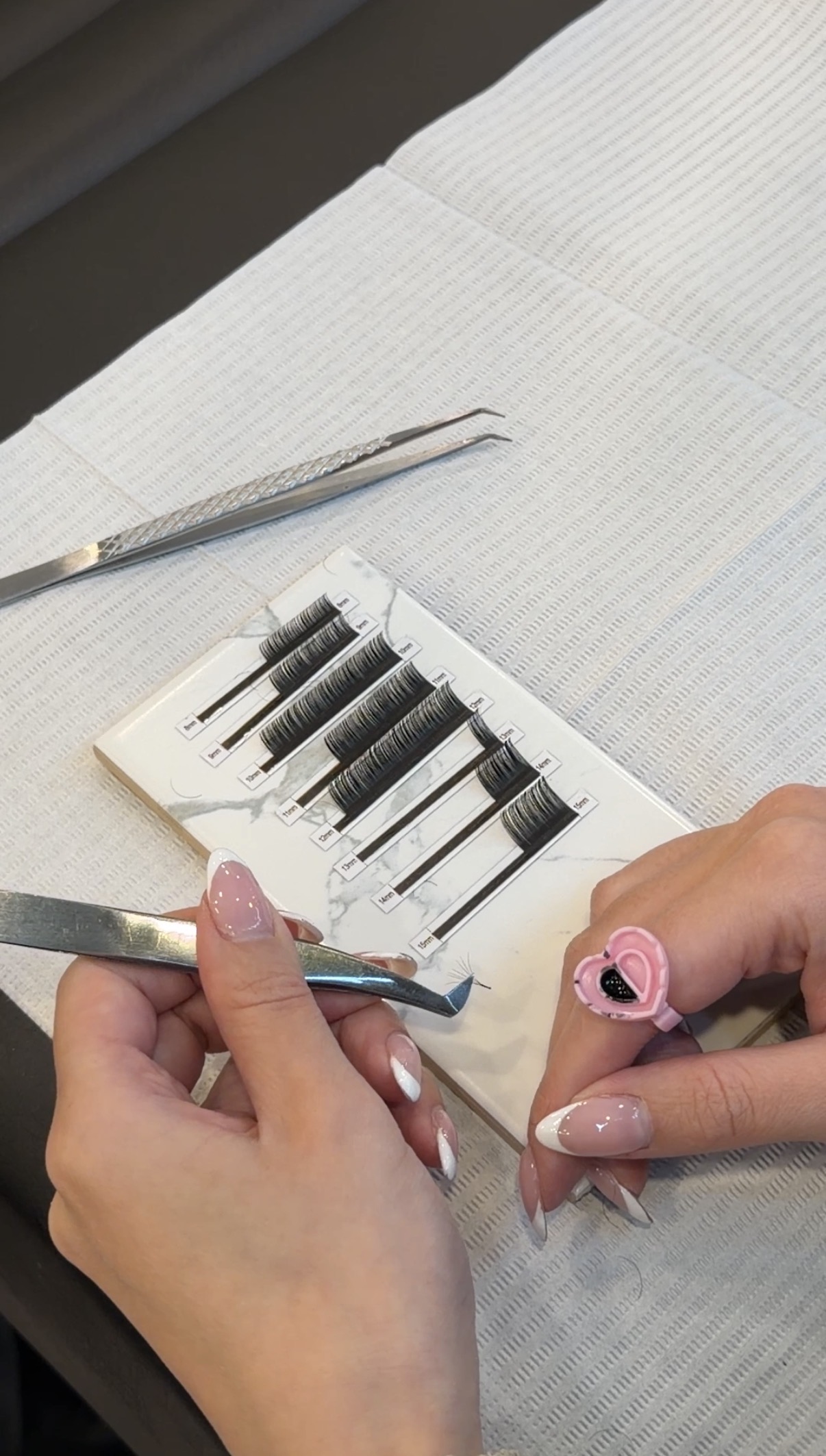 Linda working with lash tools